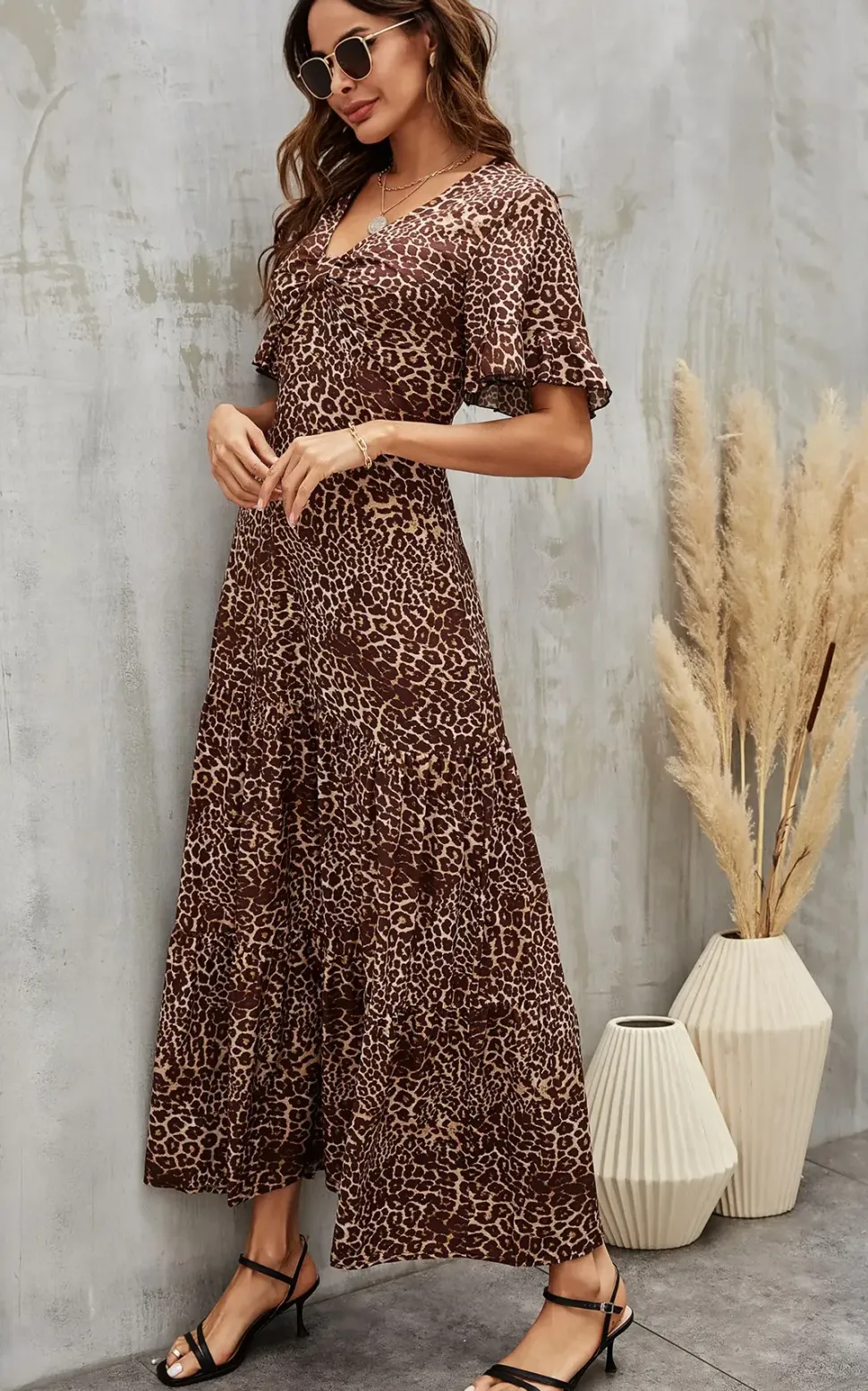 Leopard Printed Dress In Brown