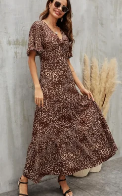 Leopard Printed Dress In Brown