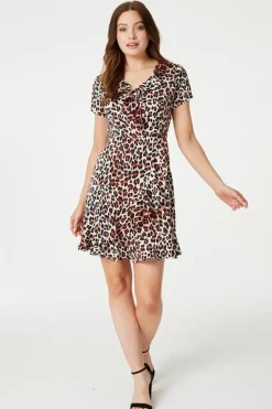 Leopard Print Frilled Short Dress