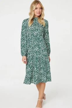 Leopard Print High Neck Tea Dress