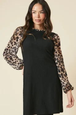Leopard Print 2IN1 Contrast Sleeve Dress