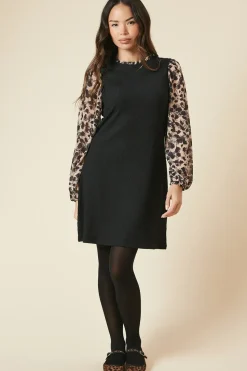Leopard Print 2IN1 Contrast Sleeve Dress