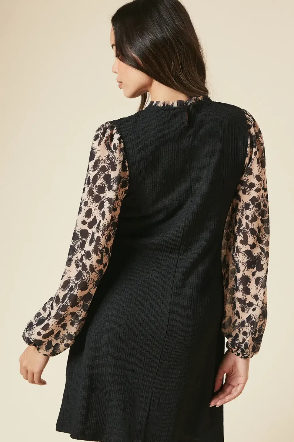Leopard Print 2IN1 Contrast Sleeve Dress