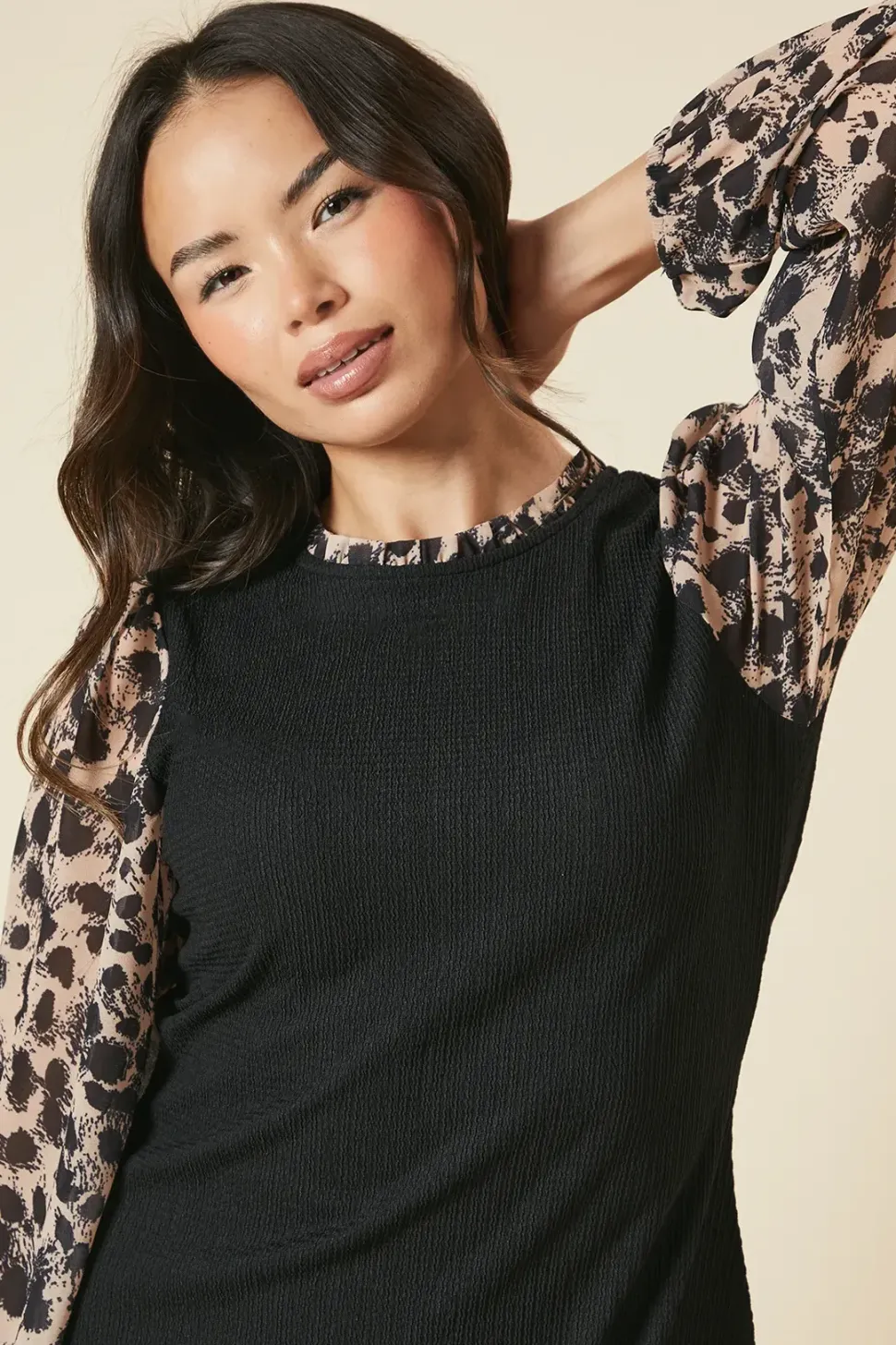 Leopard Print 2IN1 Contrast Sleeve Dress