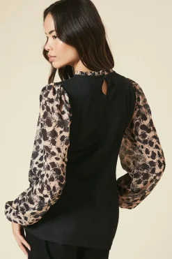 Leopard Print 2IN1 Contrast Sleeve Top