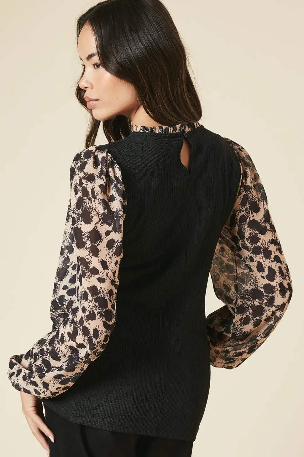 Leopard Print 2IN1 Contrast Sleeve Top