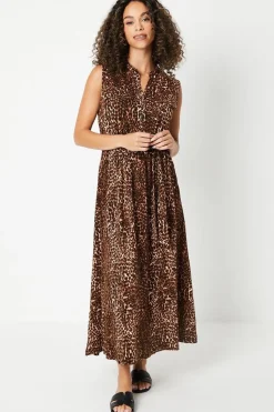 Leopard Print Jersey Pocket Detail Belted Shirt Dress