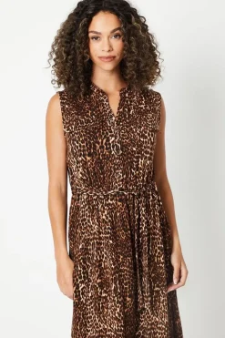 Leopard Print Jersey Pocket Detail Belted Shirt Dress