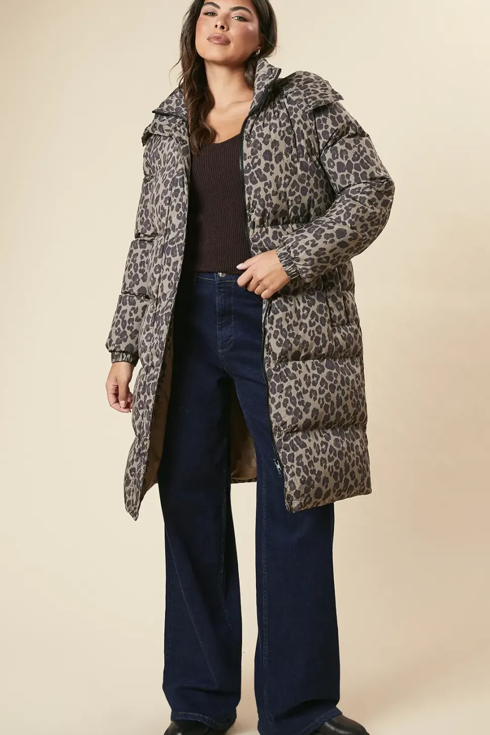 Leopard Print Longline Padded Coat