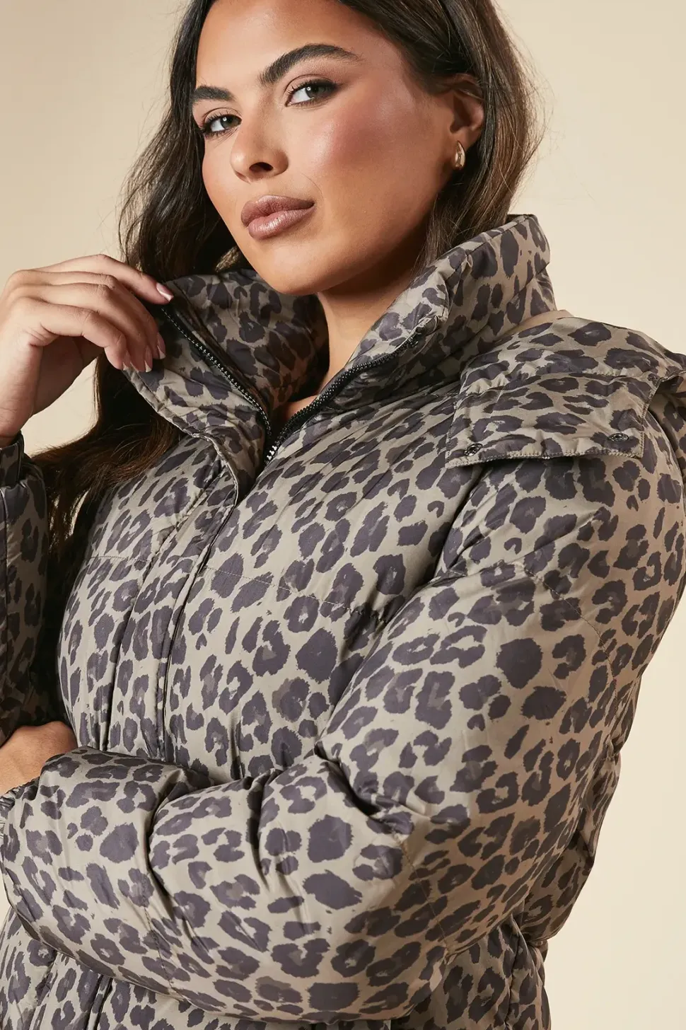 Leopard Print Longline Padded Coat
