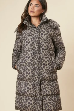 Leopard Print Longline Padded Coat