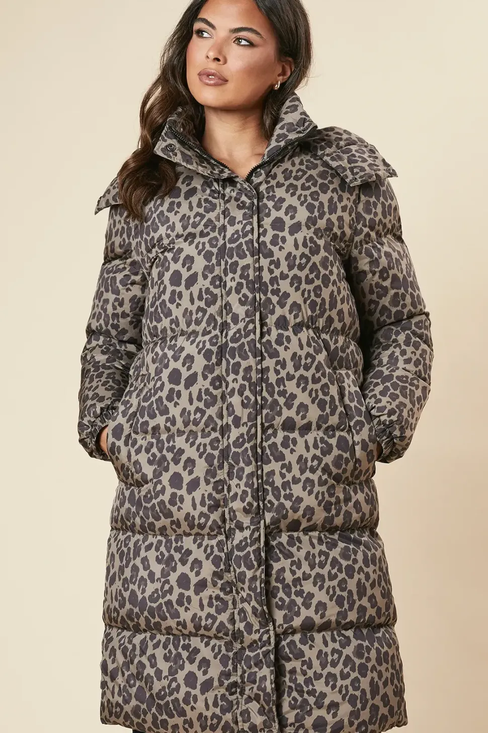 Leopard Print Longline Padded Coat