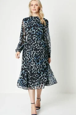 Leopard Print Pleated Midi Dress