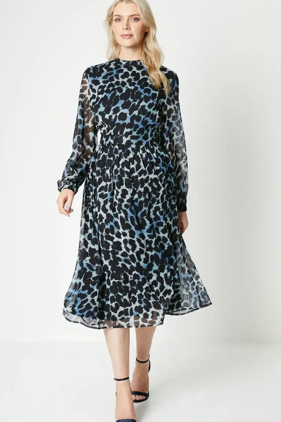 Leopard Print Pleated Midi Dress