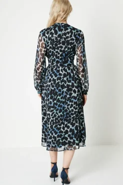 Leopard Print Pleated Midi Dress