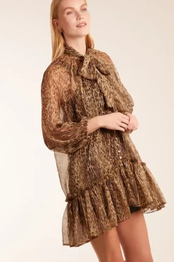 Leopard Print Pussy Bow Frill Shirt Dress