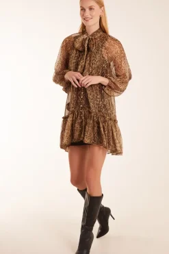 Leopard Print Pussy Bow Frill Shirt Dress
