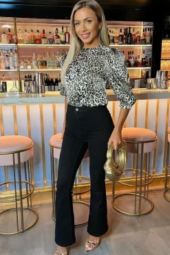Leopard Print Satin Button Front Top