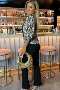 Leopard Print Satin Button Front Top