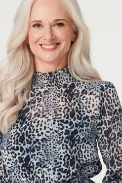 Leopard Print Shirred Neck Dress