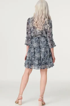 Leopard Print Shirred Neck Dress