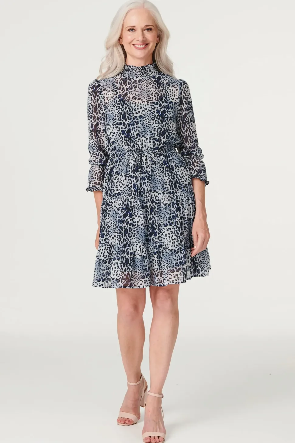 Leopard Print Shirred Neck Dress