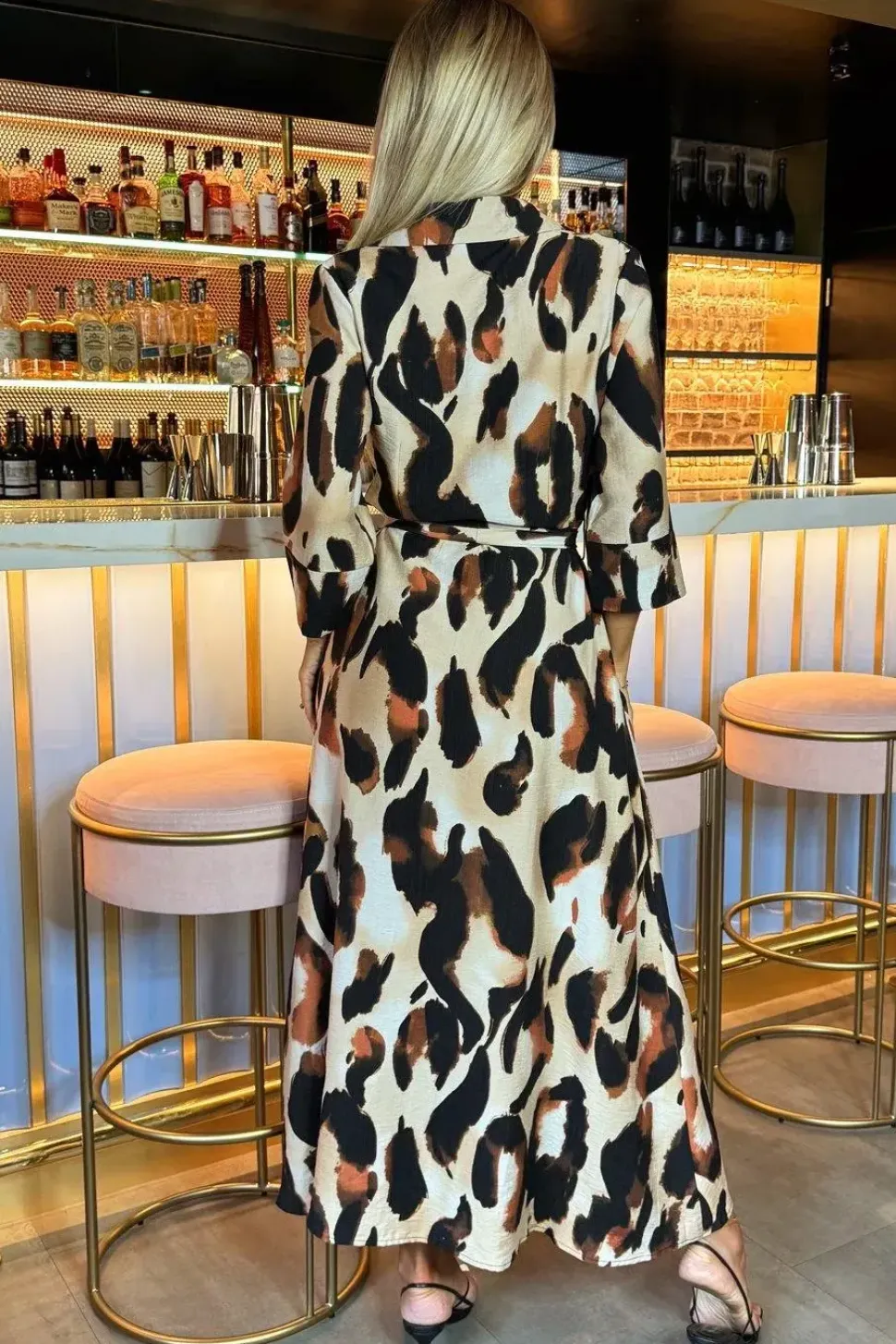 Leopard Print Shirt Midi Dress