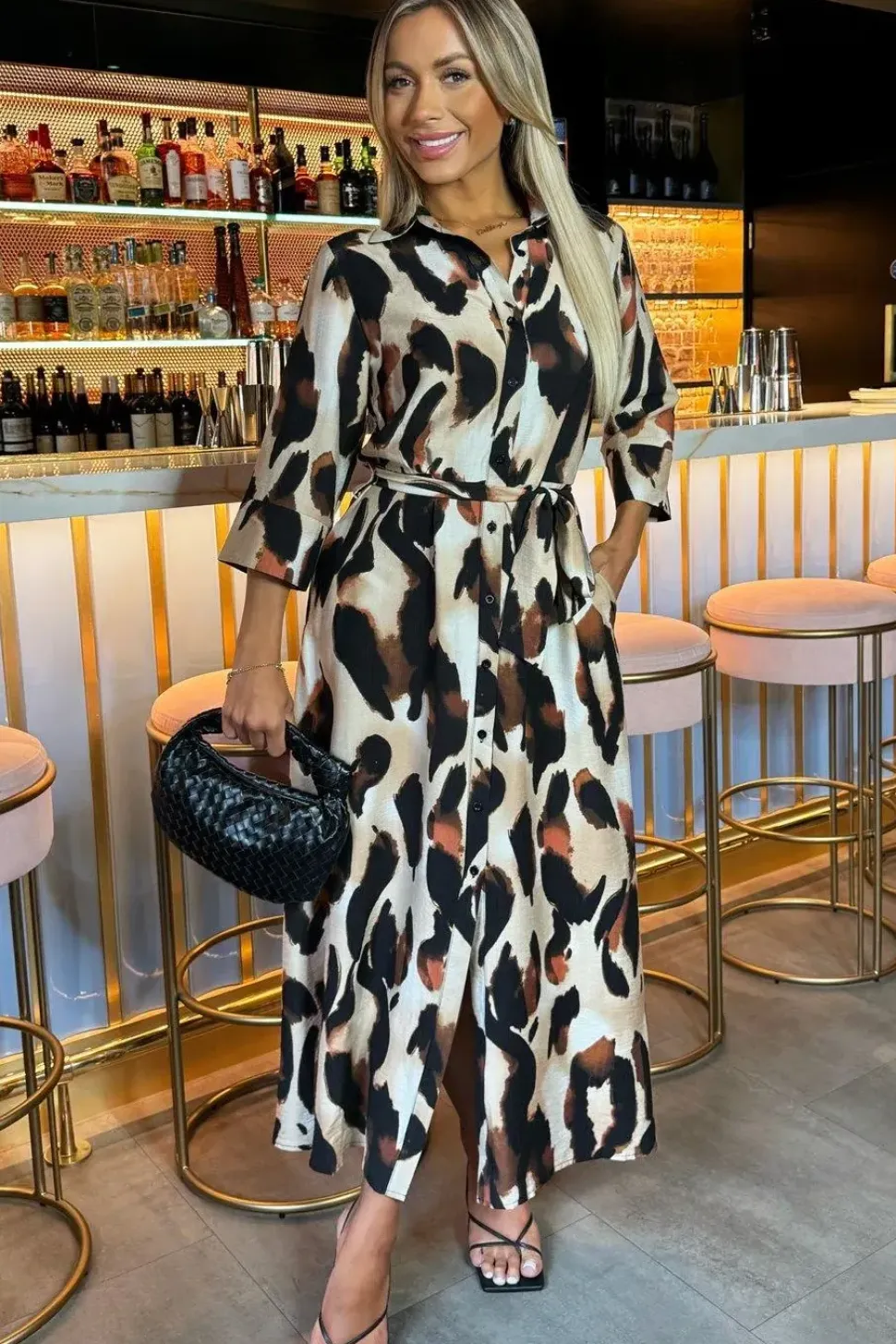 Leopard Print Shirt Midi Dress