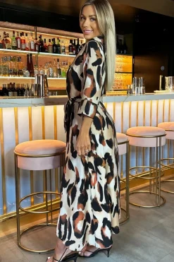 Leopard Print Shirt Midi Dress