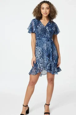 Leopard Print Short Wrap Dress