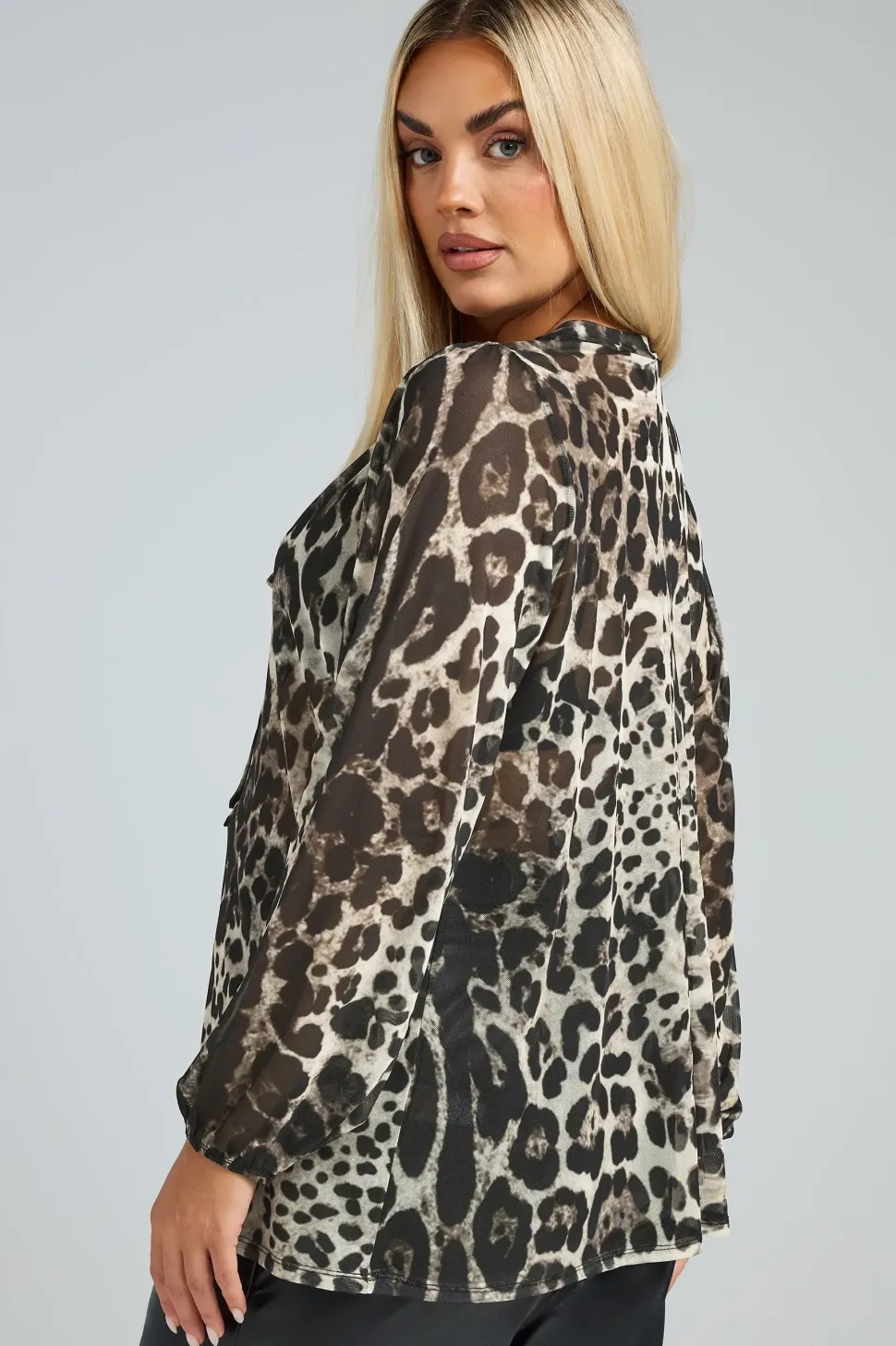 Leopard Print Tie Neck Blouse
