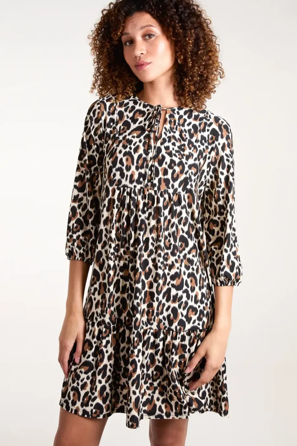 Leopard Print Tie Smock Mini Dress