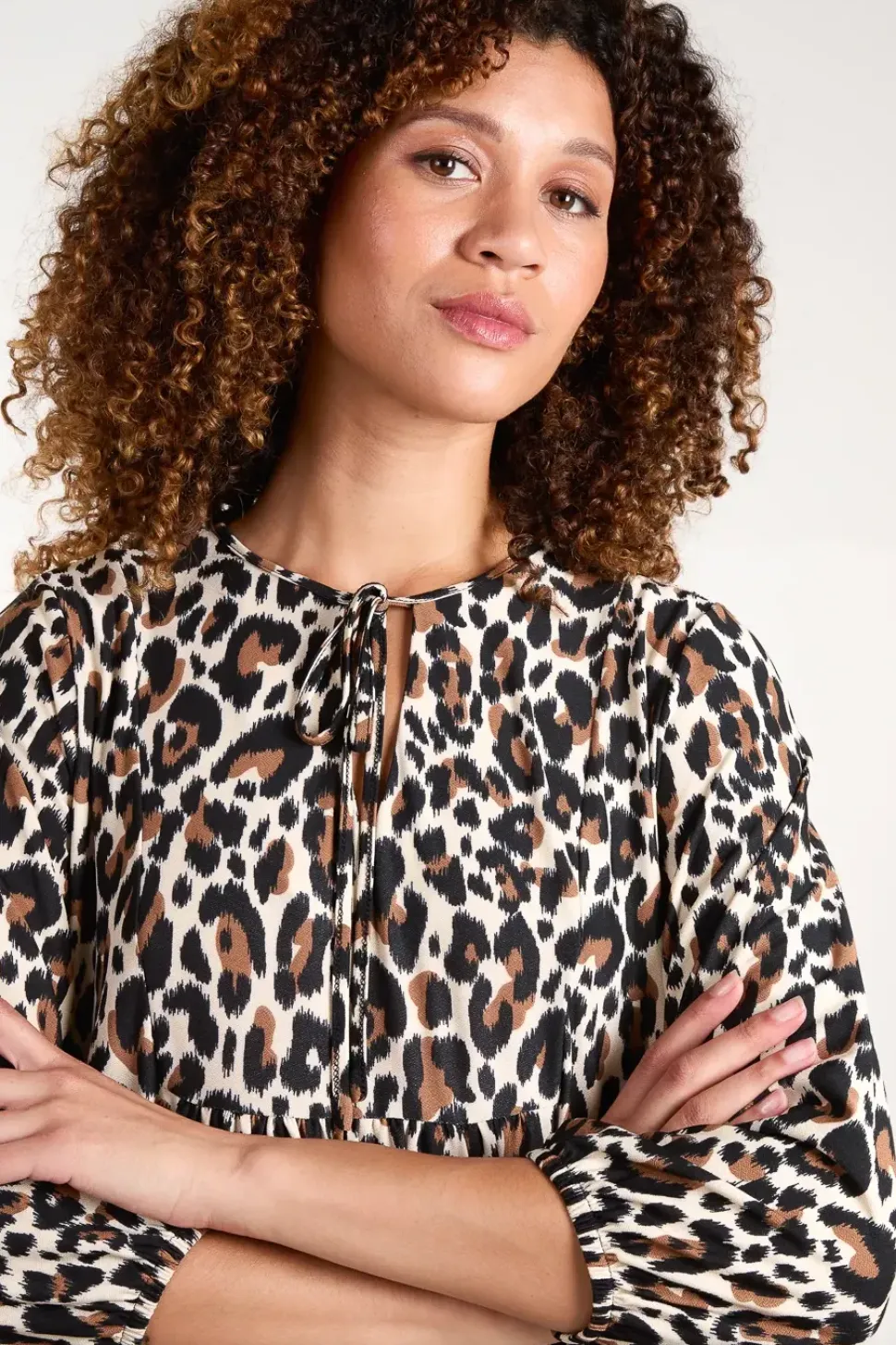Leopard Print Tie Smock Mini Dress