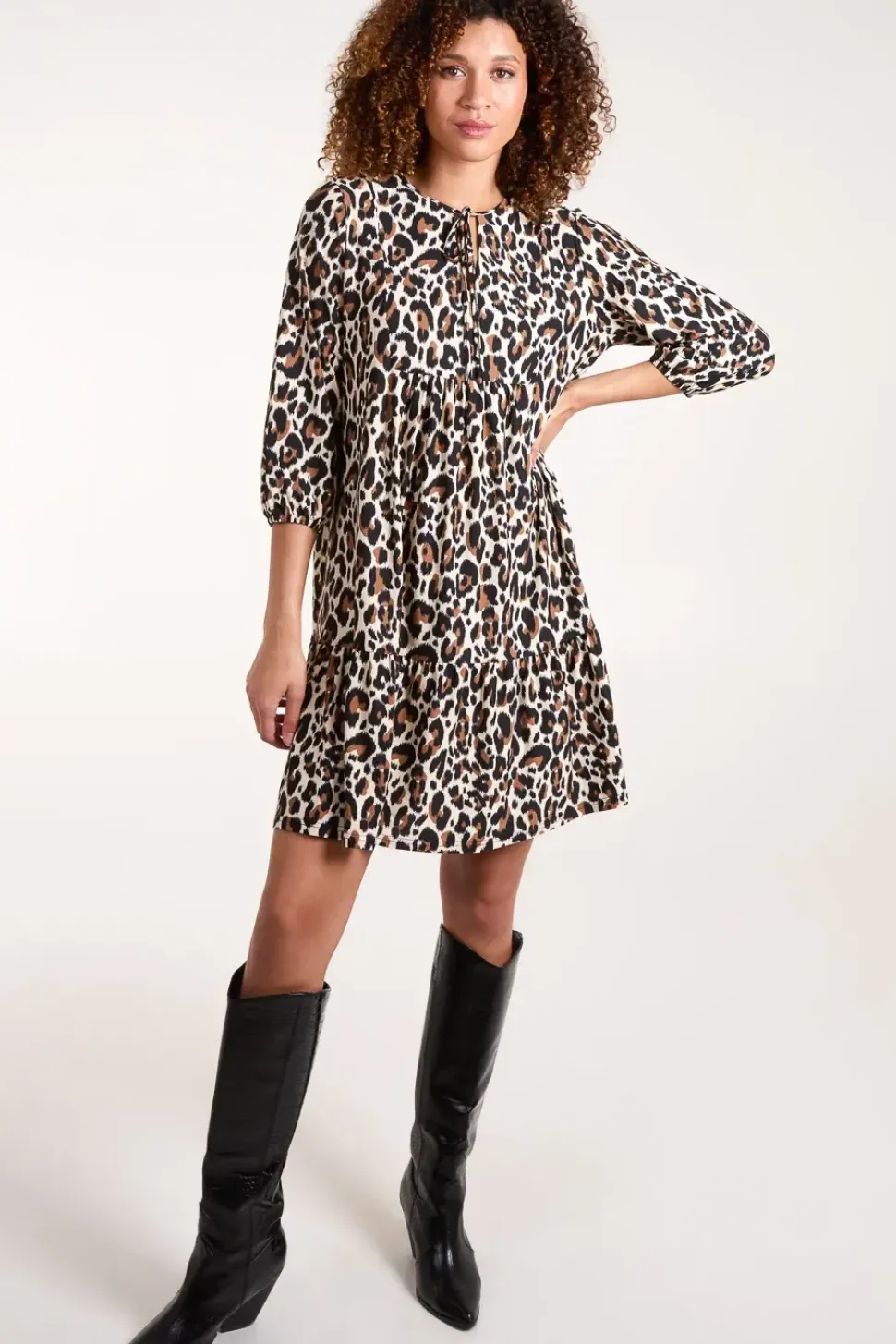 Leopard Print Tie Smock Mini Dress