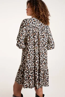 Leopard Print Tie Smock Mini Dress