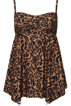 Leopard Print Twist Front Tankini Top