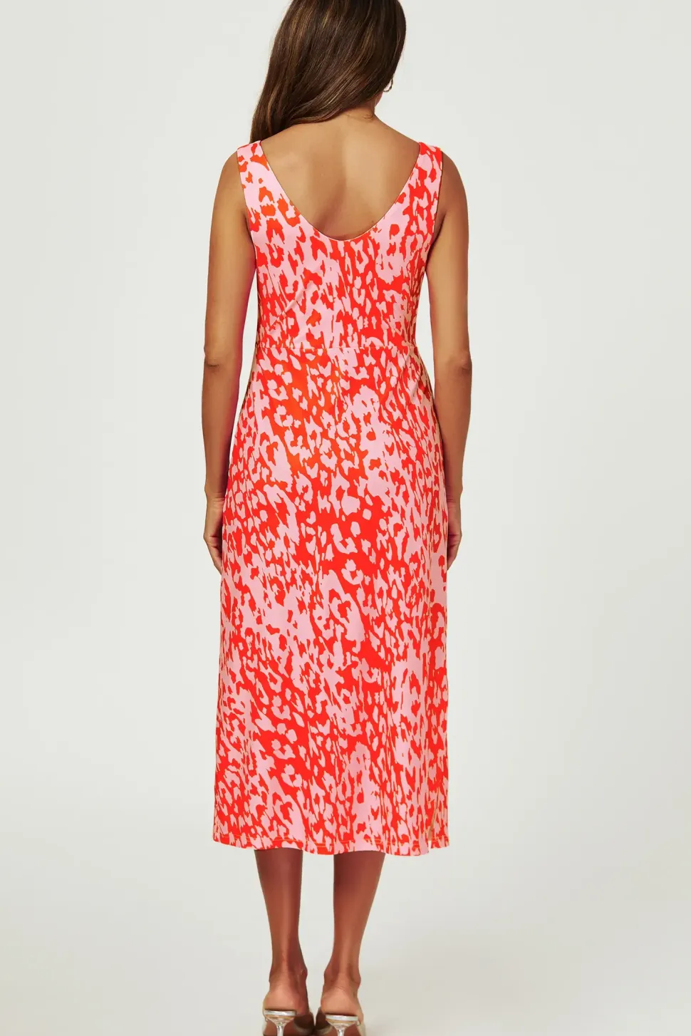 Leopard Print V Neck Knot Front Midi Dress In Pink