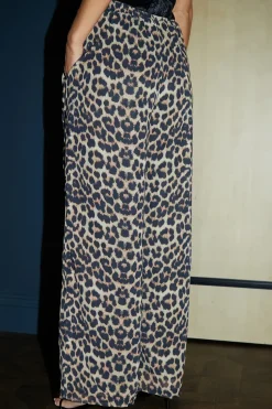 Leopard Print Wide Leg Chiffon Trousers