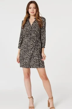 Leopard Print Wrap Shirt Dress