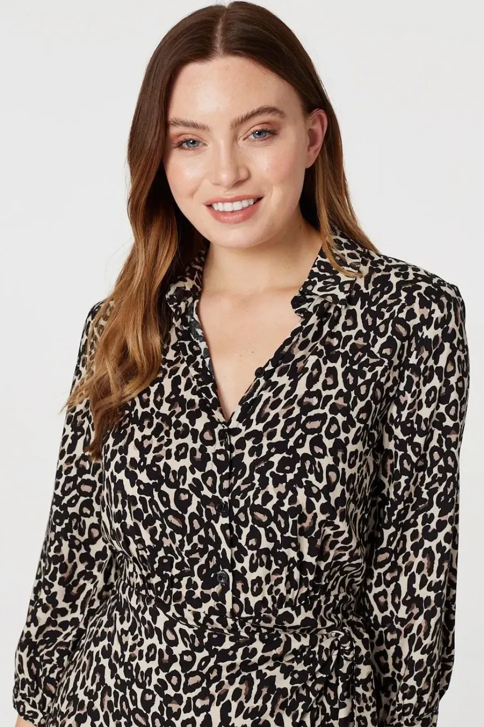 Leopard Print Wrap Shirt Dress