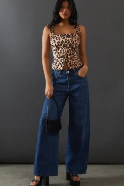 Leopard Satin Tie Front Corset Top