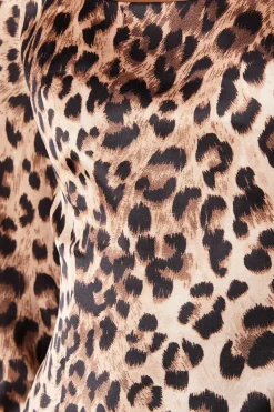 Leopard Structured Satin Scoop Neck Fitted Mini Dress