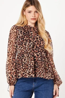 Leopard Tie Neck Chiffon Blouse