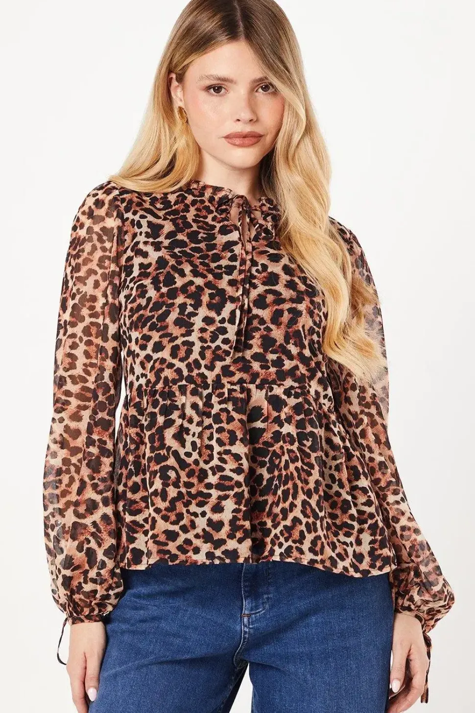 Leopard Tie Neck Chiffon Blouse