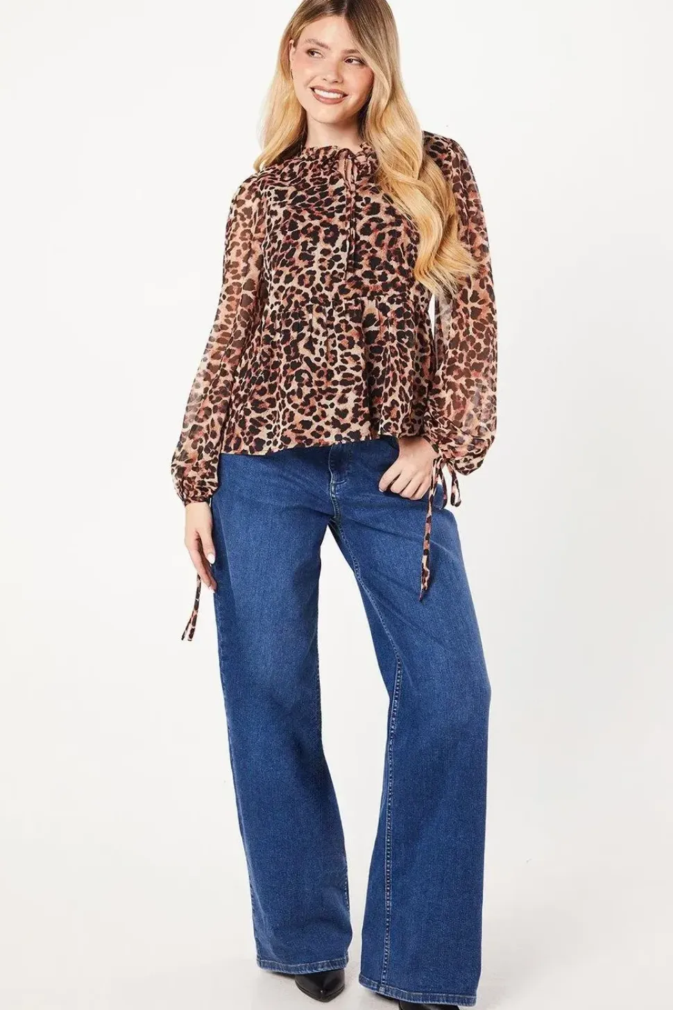 Leopard Tie Neck Chiffon Blouse