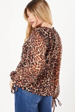 Leopard Tie Neck Chiffon Blouse