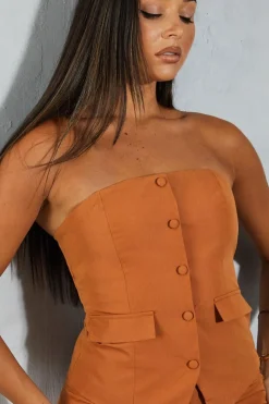 Lightweight Woven Tailored Bandeau Longline Top