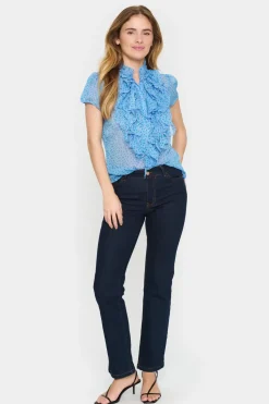 Lilja Short Sleeve Ruffle Blouse-Polka Dot
