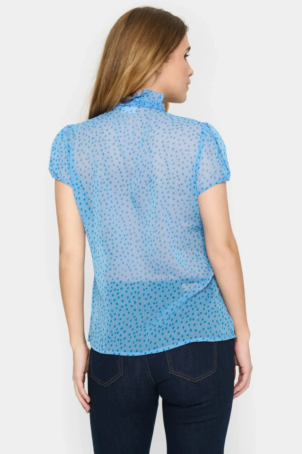 Lilja Short Sleeve Ruffle Blouse-Polka Dot