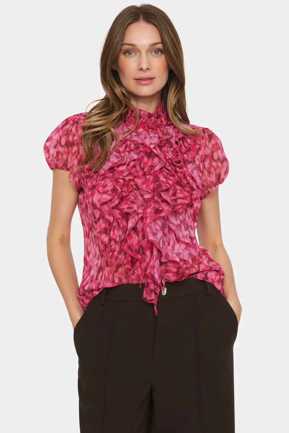 Lilja Short Sleeve Ruffle Blouse-Printed